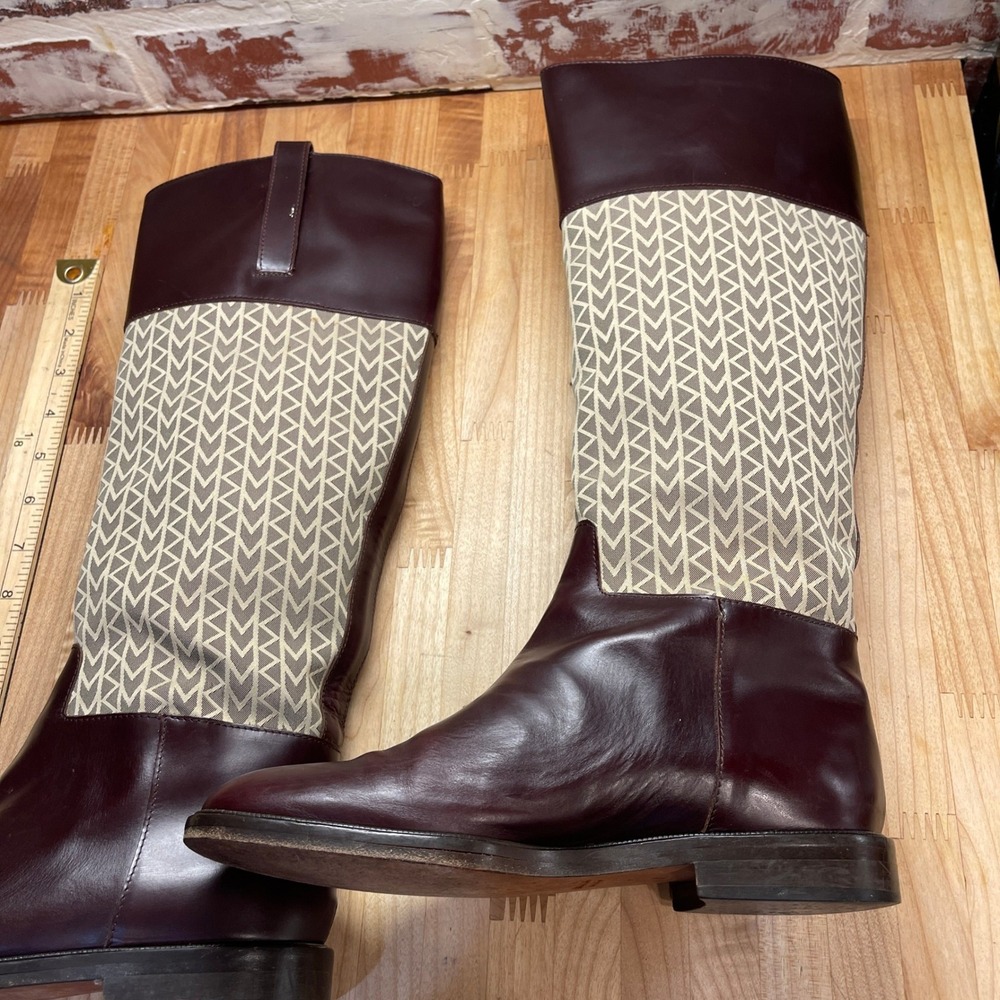 Michael Kors Burgundy Leather Monogram Riding Boots Womens 7 M Made in Italy - Picture 4 of 13